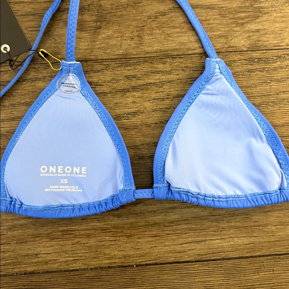 NWT [Oneone] Ariel Blue Tie Triangle Bikini Swimsuit Swim Top Women’s XS - Picture 7 of 10